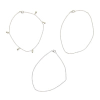 Set of 3 Beaded & Plain Anklets
