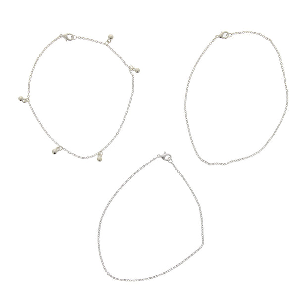 Set of 3 Beaded & Plain Anklets