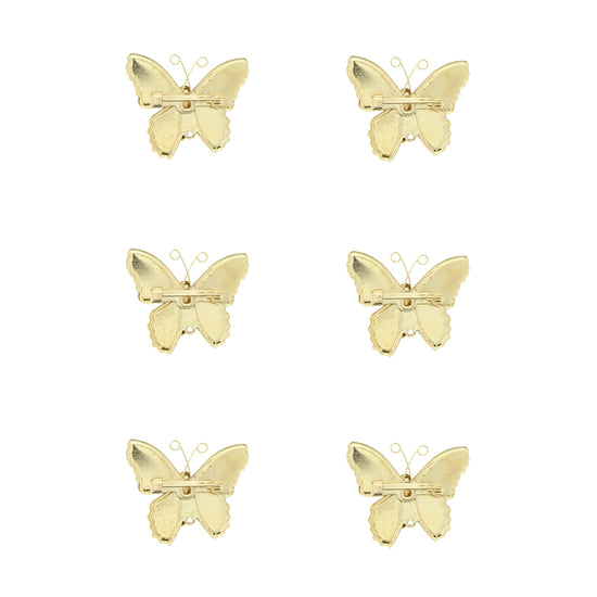 Set of 6 Assorted Metallic Colorful Butterfly Brooch Pin