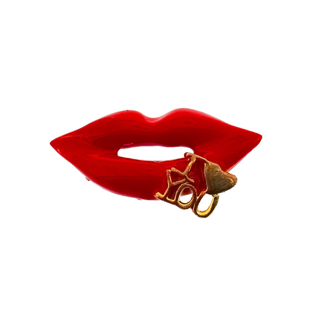 Red Lips Brooch with I LOVE YOU Piercing