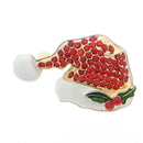Red Diamante Stone Christmas Hat Brooch