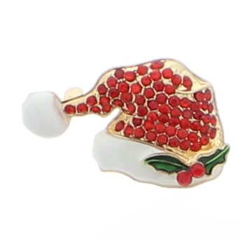 Red Diamante Stone Christmas Hat Brooch