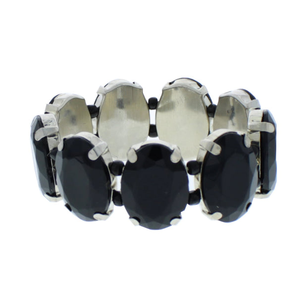 Jet Black Oval Diamante Stone Crystal Encrusted Bracelet