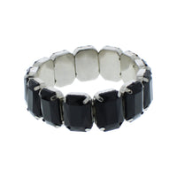 Jet Black Rectangular Diamante Stone Crystal Encrusted Bracelet