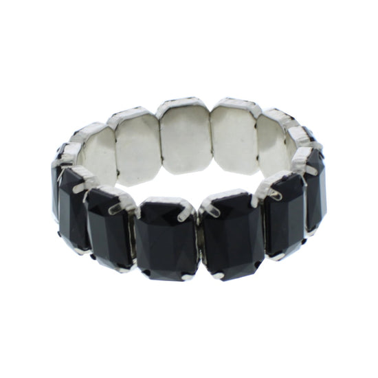 Jet Black Rectangular Diamante Stone Crystal Encrusted Bracelet