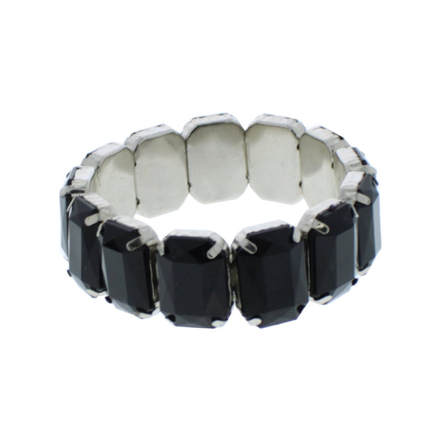 Jet Black Rectangular Diamante Stone Crystal Encrusted Bracelet