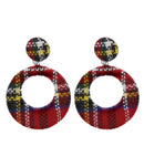 Red Tartan Disc & Button Earrings