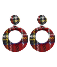 Red Tartan Disc & Button Earrings