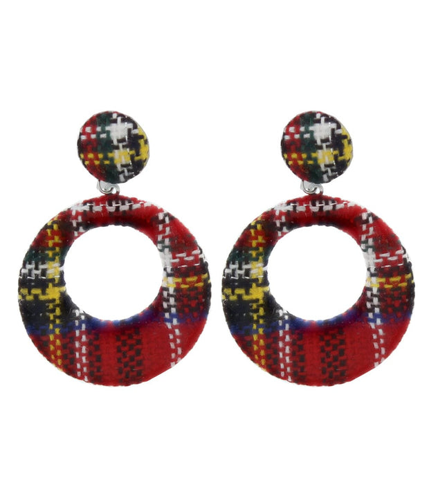 Red Tartan Disc & Button Earrings