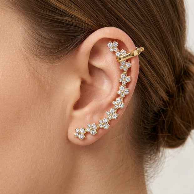 Gold Flower Double Cuff Earrings