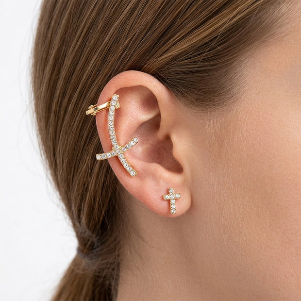 Cross Diamante Stone Ear Cuff with Separate Cross Stud