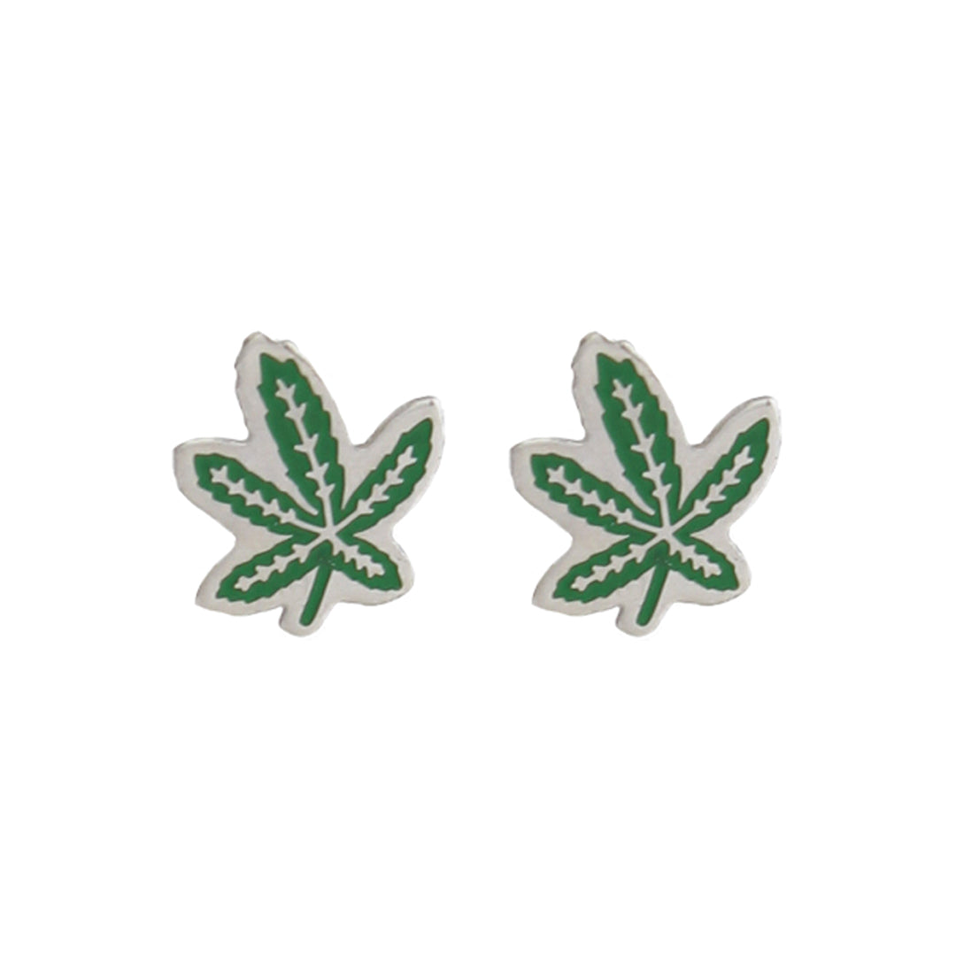Metallic Weed Leaf Stud Earrings