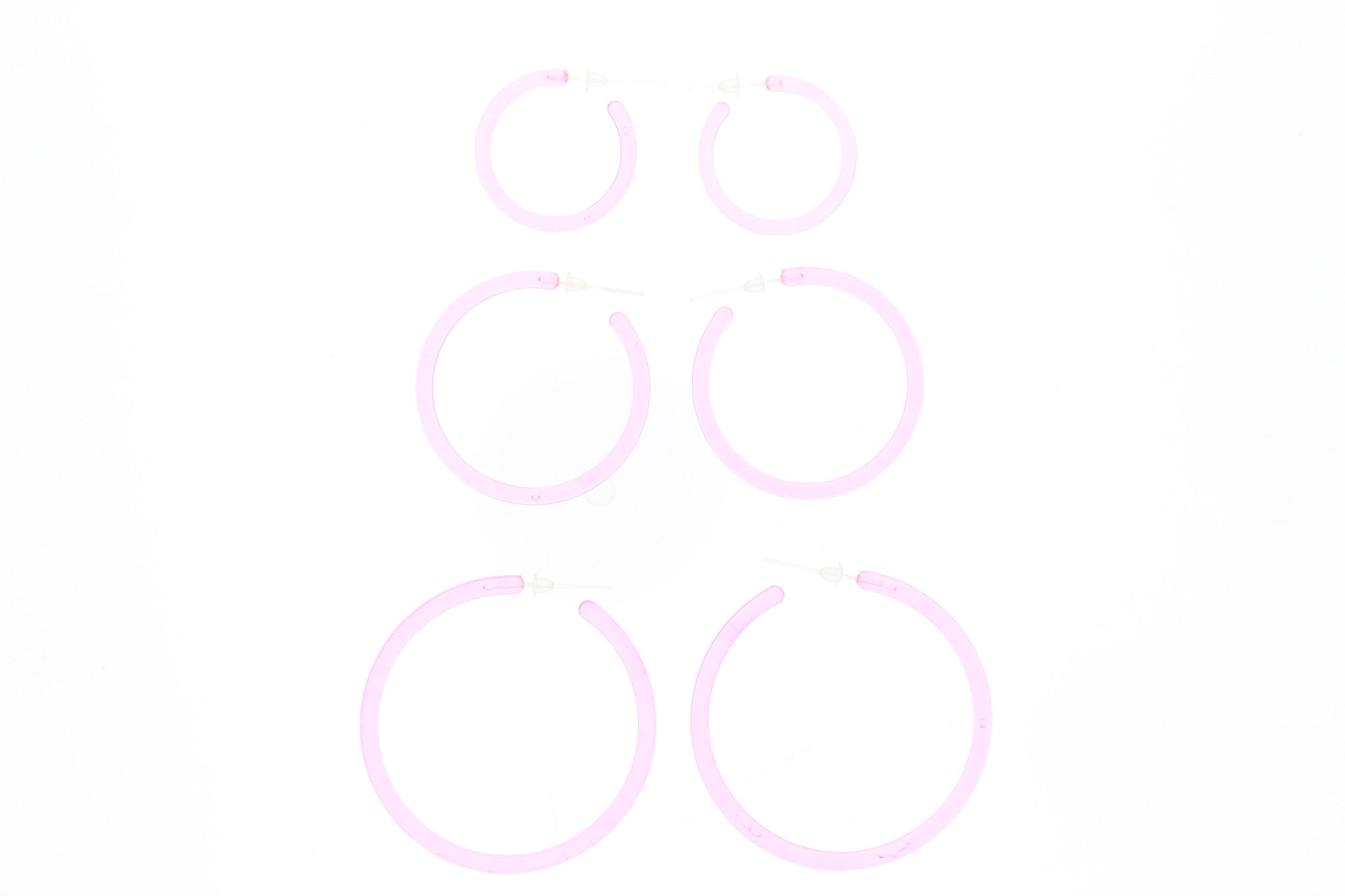 Set of 3 Assorted Size Translucent Neon Pink Hoop Earrings/ Sleepers