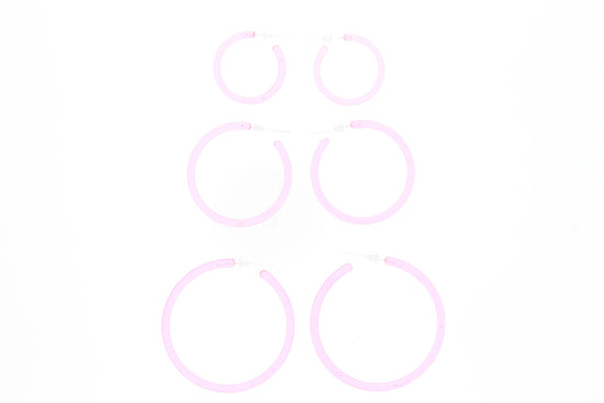 Set of 3 Assorted Size Translucent Neon Pink Hoop Earrings/ Sleepers