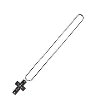 Black PU Cross Beaded Necklace with Skulls