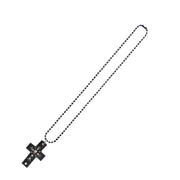 Black PU Cross Beaded Necklace with Skulls