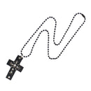 Black PU Cross Beaded Necklace with Skulls