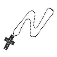 Black PU Cross Beaded Necklace with Skulls