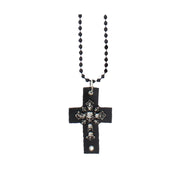 Black PU Cross Beaded Necklace with Skulls