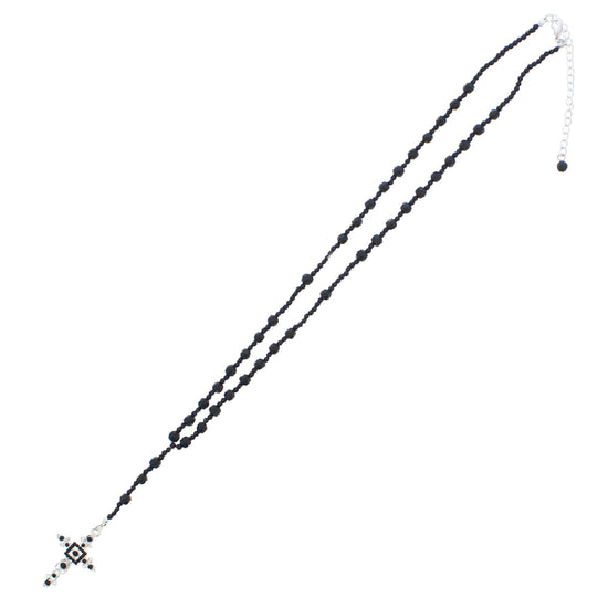 Black Stone Faceted Rosary Bead Necklace