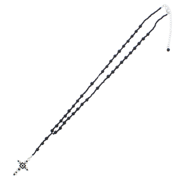 Black Stone Faceted Rosary Bead Necklace