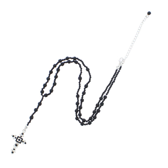 Black Stone Faceted Rosary Bead Necklace