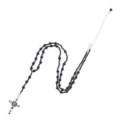 Black Stone Faceted Rosary Bead Necklace