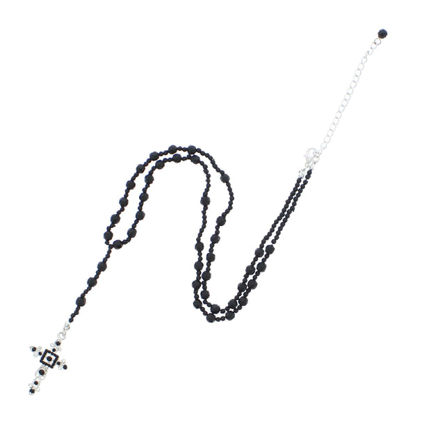 Black Stone Faceted Rosary Bead Necklace