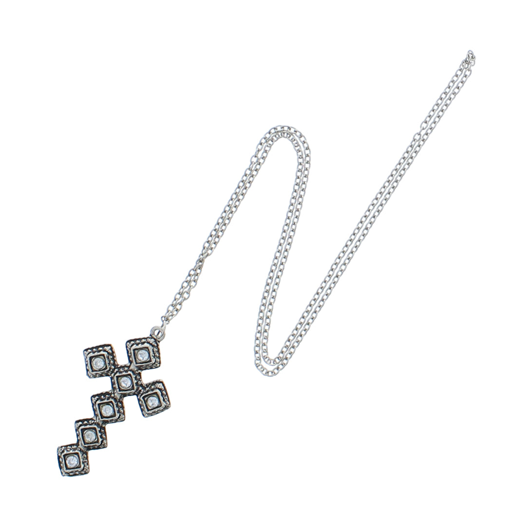 Metal Cross Crystal Rhinestone Pendant Chain Necklace