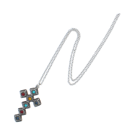 Metal Cross Crystal Rhinestone Pendant Chain Necklace