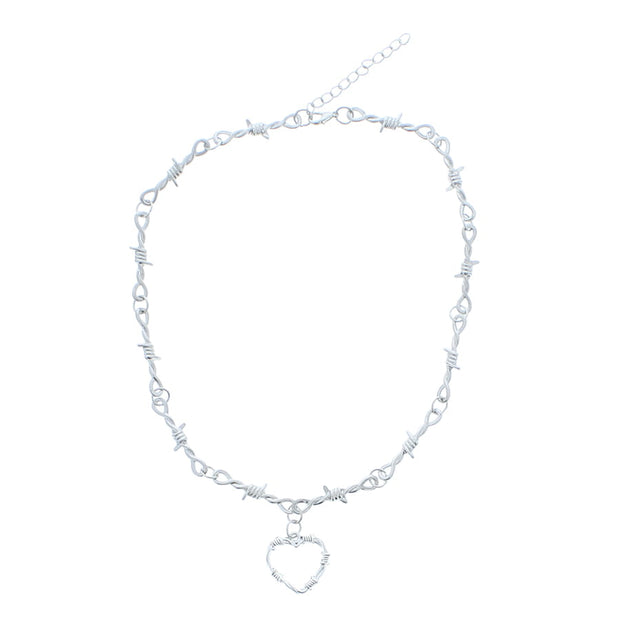 Metal Barbwire Heart Design Choker Necklace
