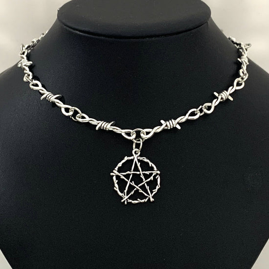Metal Barbwire Pentagram Pendant Chain Necklace
