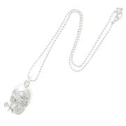 Silver Pirate Skull Chain Necklace with Axe Eye & Crystal Stone Eye
