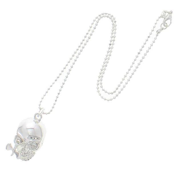 Silver Pirate Skull Chain Necklace with Axe Eye & Crystal Stone Eye