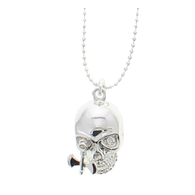 Silver Pirate Skull Chain Necklace with Axe Eye & Crystal Stone Eye