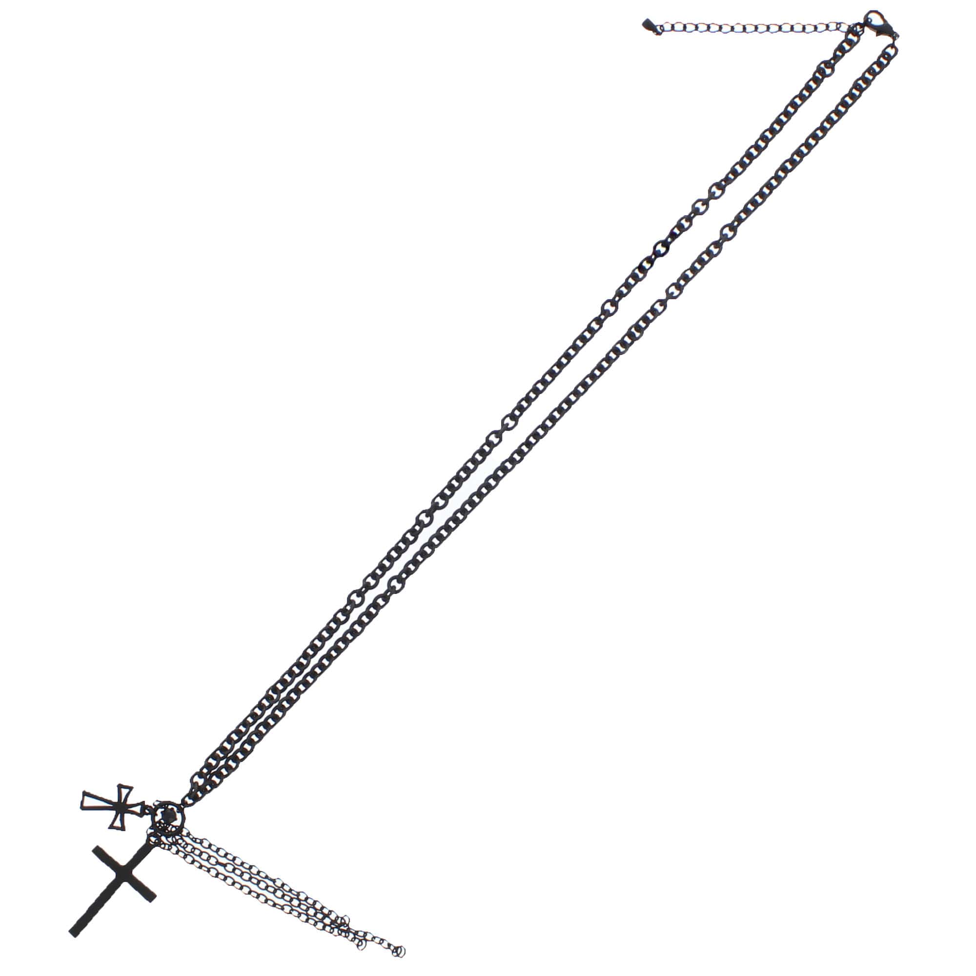 Black Cross Chain Necklace with Hanging Chains