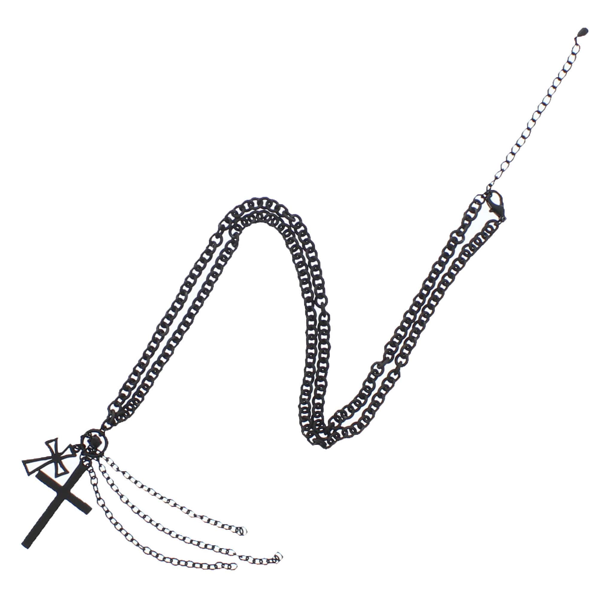 Black Cross Chain Necklace with Hanging Chains