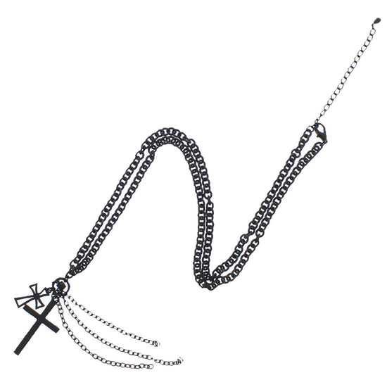 Black Cross Chain Necklace with Hanging Chains