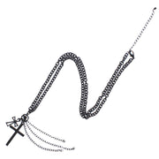 Black Chain Necklace with Crosses & Hanging Chains