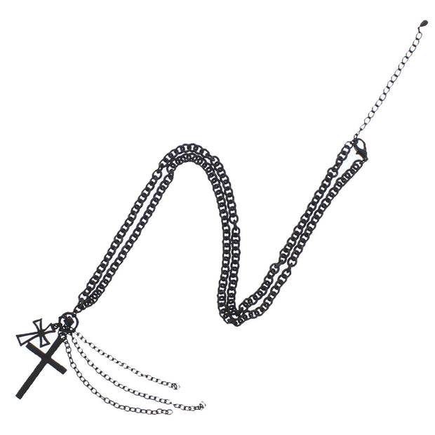 Black Chain Necklace with Crosses & Hanging Chains