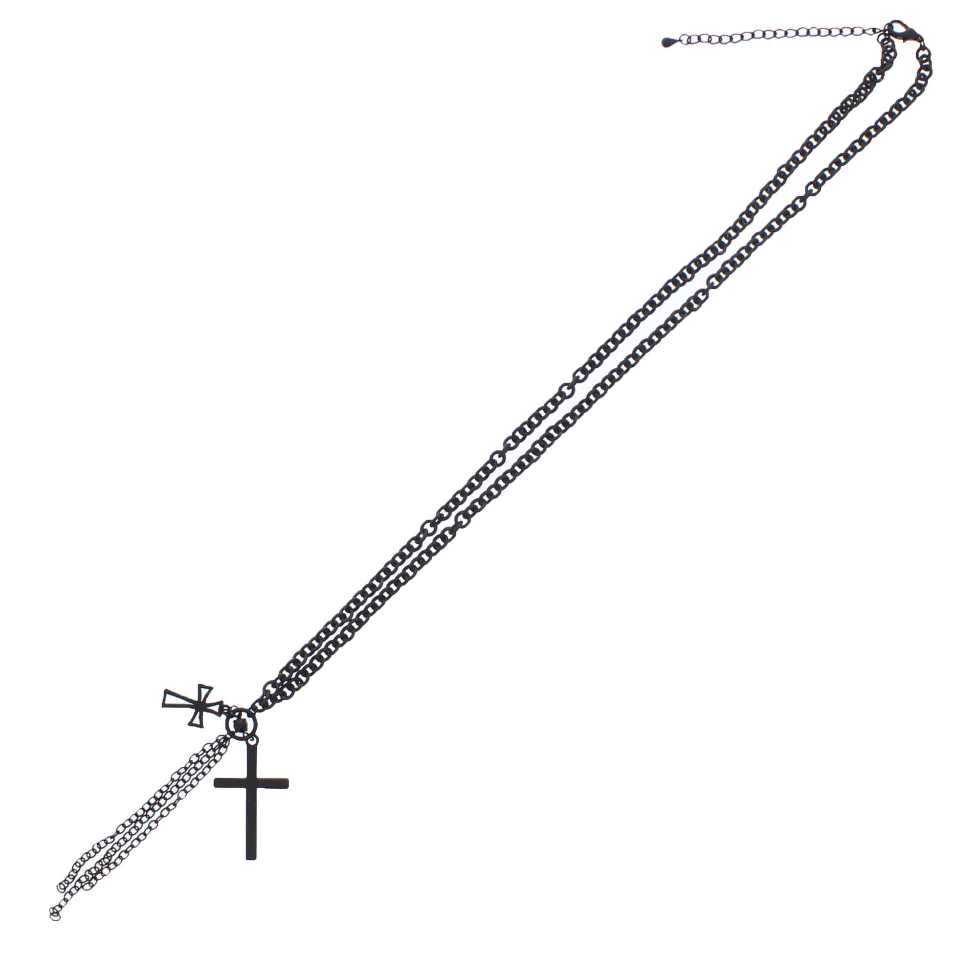 Black Cross Chain Necklace with Hanging Chains