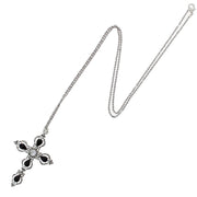 Black Pearl & Diamante Stone Cross Necklace