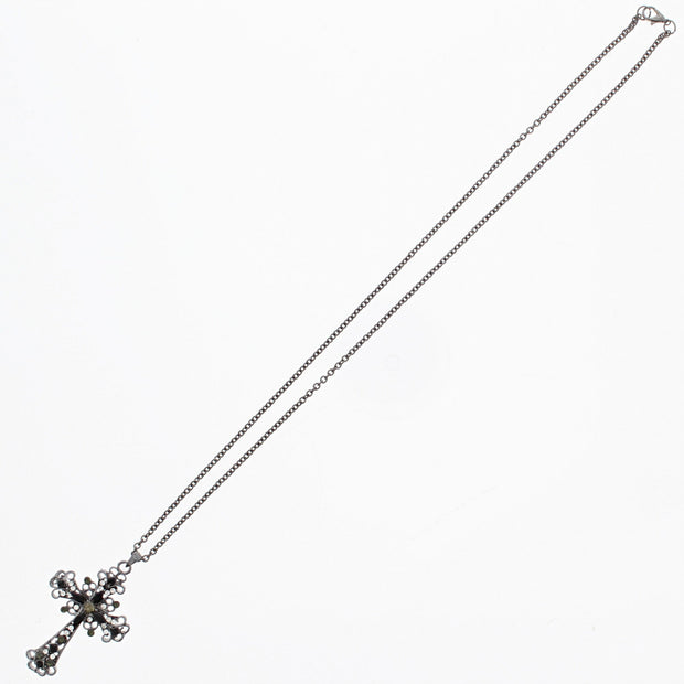 Gun Metal Diamante Stone Cross Chain Necklace