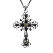 Gun Metal Diamante Stone Cross Chain Necklace