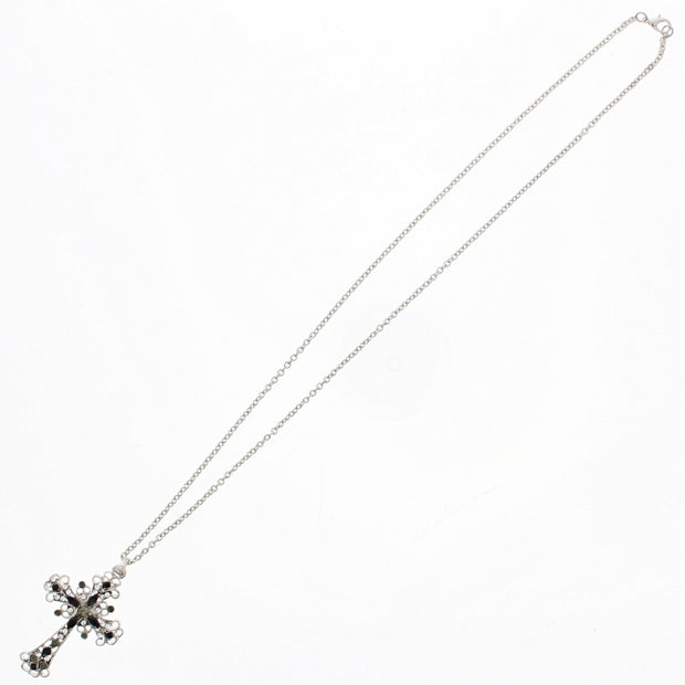 Silver Diamante Stone Cross Chain Necklace