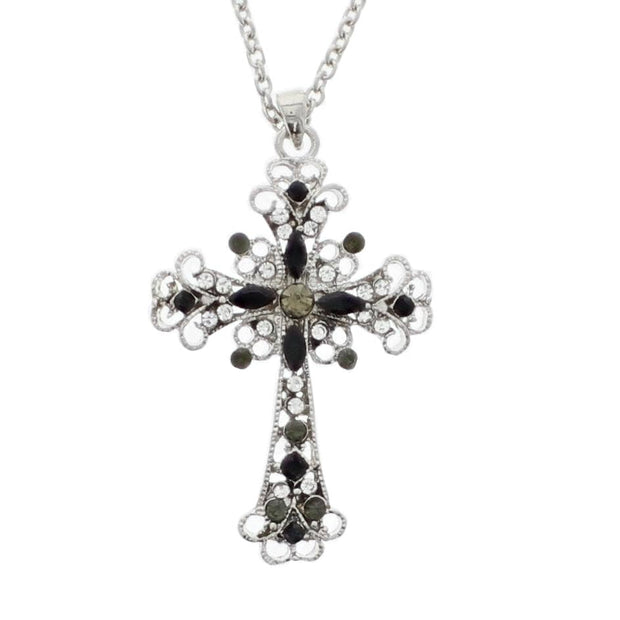 Silver Diamante Stone Cross Chain Necklace