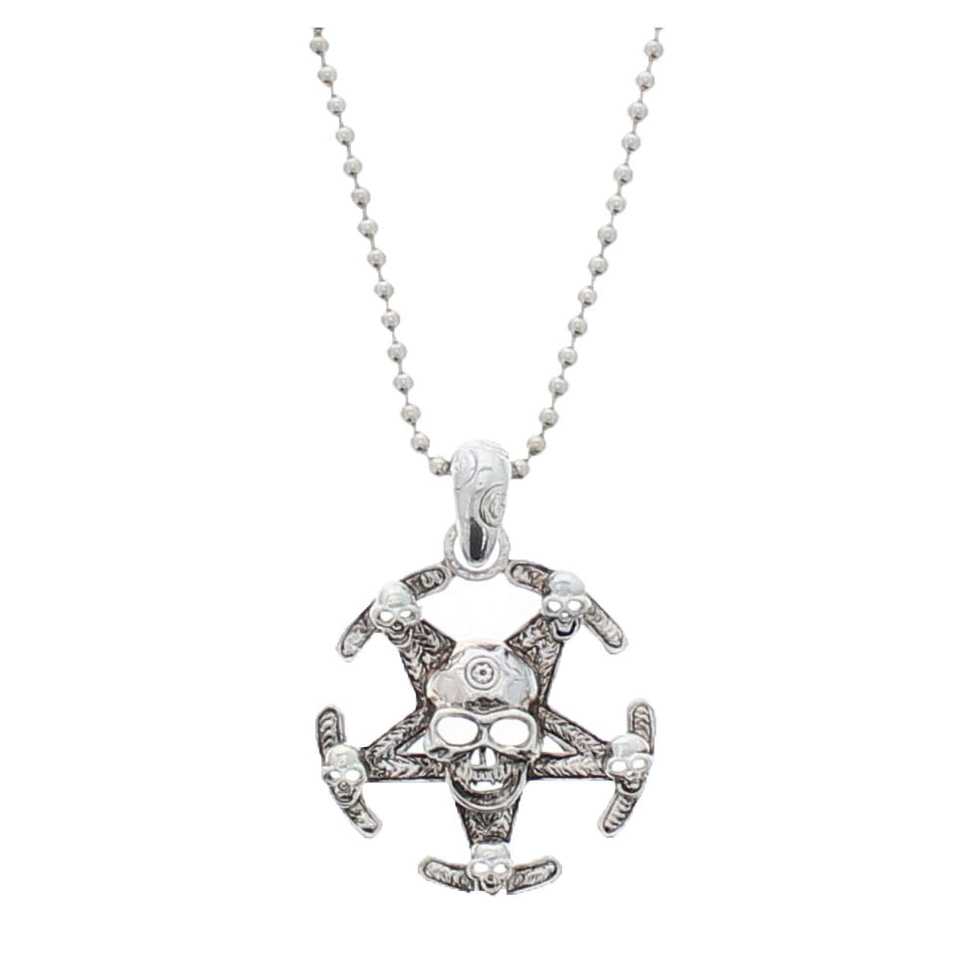 Multiple Skull on Pirate Ship Wheel Chain Necklace