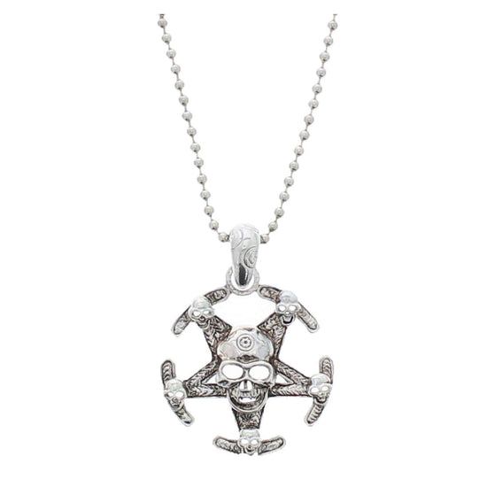 Multiple Skull on Pirate Ship Wheel Chain Necklace