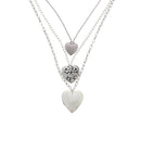 Antique Silver Triple Heart Locket Necklace & Earrings Set