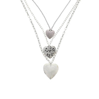 Antique Silver Triple Heart Locket Necklace & Earrings Set